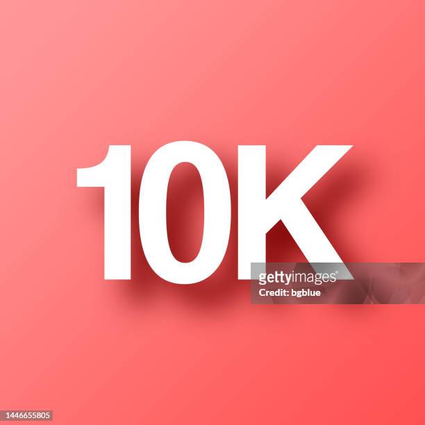 stockillustraties, clipart, cartoons en iconen met 10k, 10000 - ten thousand. icon on red background with shadow - 10000 meter