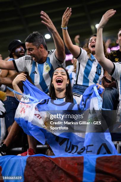 Fans of Argentina celebrate their team during the FIFA World Cup Qatar 2022 Round of 16 match between Argentina and Australia at Ahmad Bin Ali...