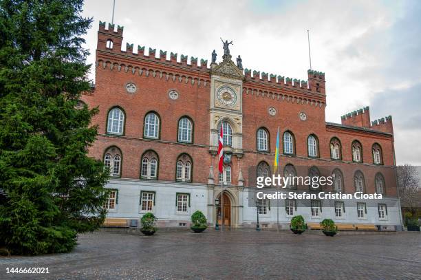 city hall in odense, island of funen, denmark - odense denmark stock pictures, royalty-free photos & images