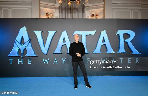 James Cameron attends the photocall for "Avatar: The Way of Water" at The Corinthia Hotel on December 04, 2022 in London, England.