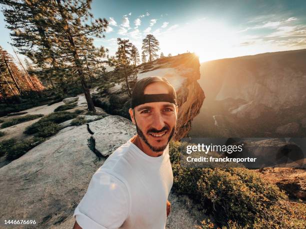 man portrait at taft point - tourist selfie stock pictures, royalty-free photos & images