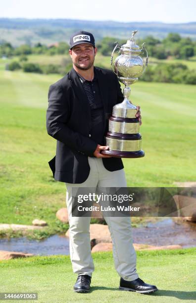 Thriston Lawrence of South Africa holds the winners trophy during Day Four of the Investec South African Open Championship at Blair Atholl Golf &...