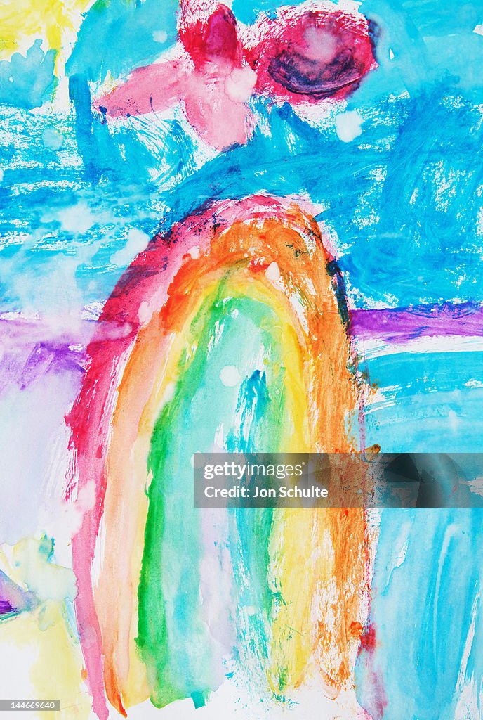 Kid's watercolor rainbow painting