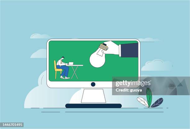 2,256 Sitting In Front Of Computer Cartoon Stock Photos, High-Res ...