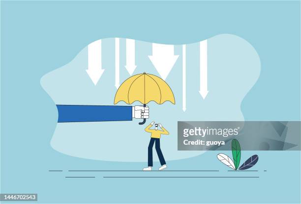 man, umbrella, stock market down. - holding umbrella stock illustrations