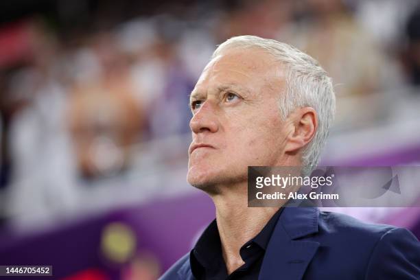 Didier Deschamps, Head Coach of France, looks on prior to the FIFA World Cup Qatar 2022 Round of 16 match between France and Poland at Al Thumama...