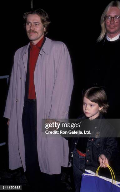 Willem Dafoe and son Jack Dafoe attend the premiere of "Oliver and Company" on November 13, 1988 at the Ziegfeld Theater in New York City.