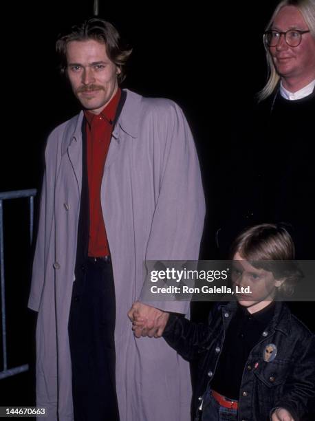 Willem Dafoe and son Jack Dafoe attend the premiere of "Oliver and Company" on November 13, 1988 at the Ziegfeld Theater in New York City.