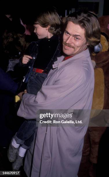 Willem Dafoe and son Jack Dafoe attend the premiere of "Oliver and Company" on November 13, 1988 at the Ziegfeld Theater in New York City.