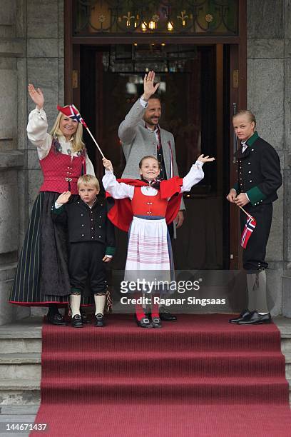 Princess Mette-Marit of Norway, Prince Sverre Magnus of Norway, Prince Haakon of Norway, Princess Ingrid Alexandra of Norway and Marius Borg Hoiby...