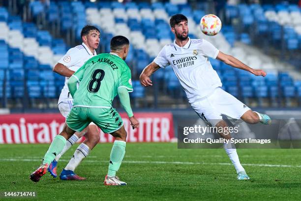 Theo Zidane of Real Madrid Castilla in action during a game of Primera Federacion match between Real Madrid Castilla and Cultural Leonesa at Estadio...