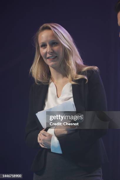 France's far-right party "Reconquete!" member, Marion Marechal attends a political rally to mark the first anniversary of his party on December 4,...