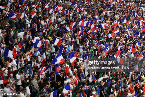 France fans celebrate their 3-1 victory in the FIFA World Cup Qatar 2022 Round of 16 match between France and Poland at Al Thumama Stadium on...