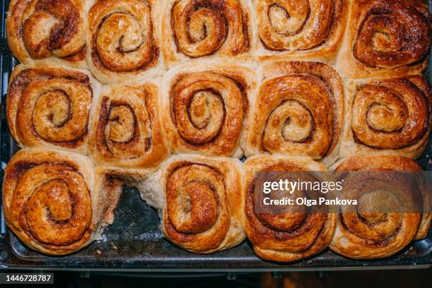 homemade cinnamon rolls, top view - pão de leite imagens e fotografias de stock