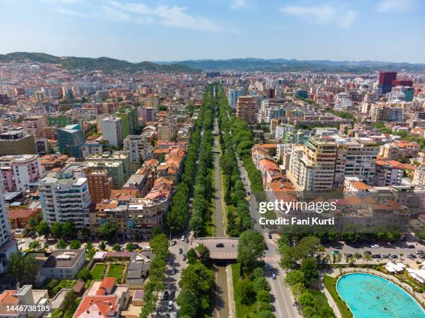 aerial view of tirana albanian capital - tirana albania stock pictures, royalty-free photos & images