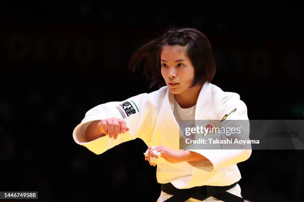 Uta Abe of Japan looks on during the Women’s - 52kg Final against Ai Shishime of Japan on day two of the Judo Grand Slam at Tokyo Metropolitan...