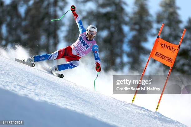 Johan Clarey of Team France skis the Birds of Prey racecourse during the Audi FIS Alpine Ski World Cup Men's Super G race on December 04, 2022 in...