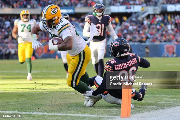 Dillon of the Green Bay Packers scores a touchdown during the fourth quarter of the game against the Chicago Bears at Soldier Field on December 04,...