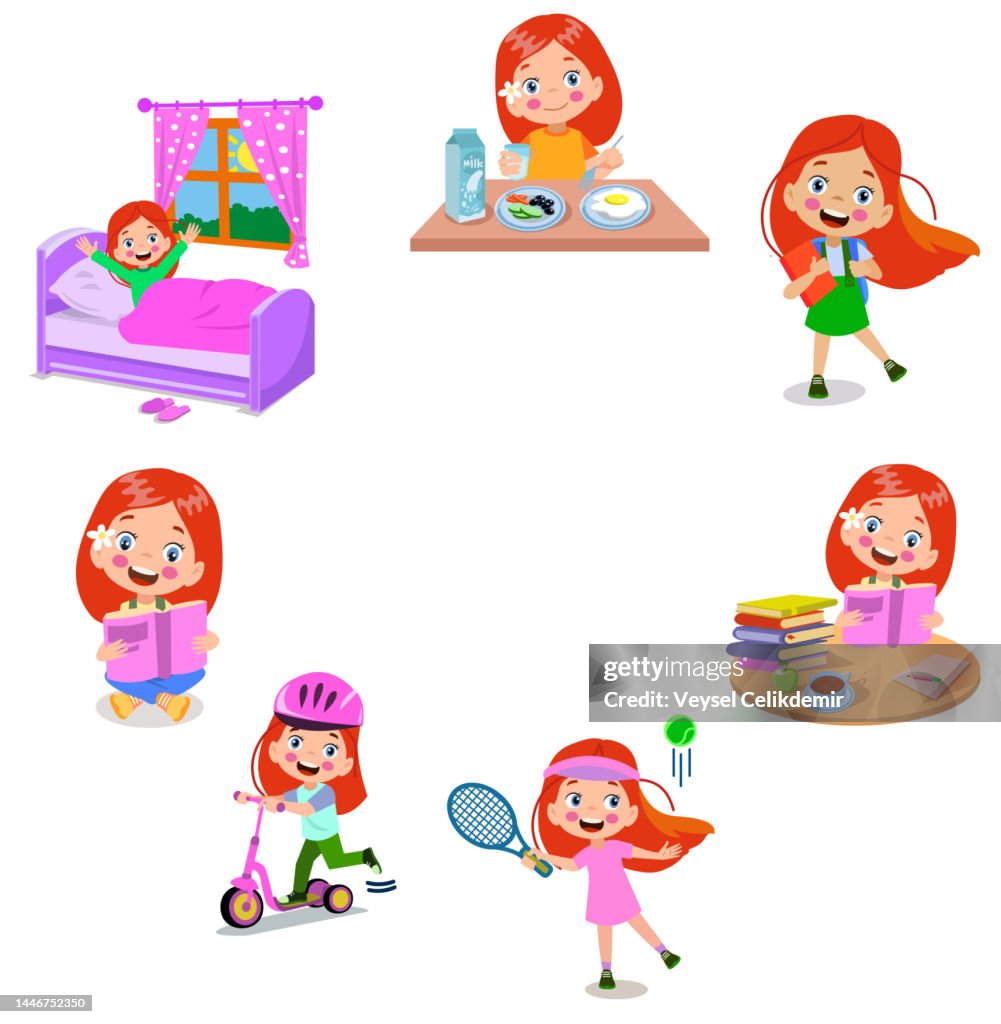 Cartoon Doable Routine Cartoon Kid Daily Routine Activities Set High-Res Vector Graphic ...