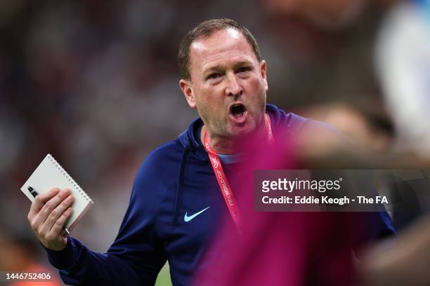 Steve Holland, Assistant Coach of England gives instructions during the FIFA World Cup Qatar 2022 Round of 16 match between England and Senegal at Al...