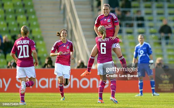 Camille Abily of Olympique Lyonnais celebrates after scoring his teams second goal during the UEFA Women's Champions League Final between Olympique...