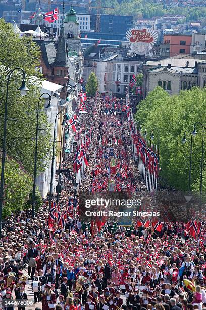 General view of the Children's Parade during Norwegian National Day on May 17, 2012 in Oslo, Norway.