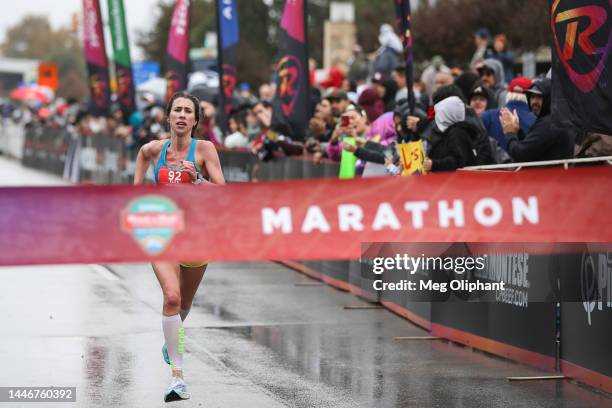 Janessa Dunn wins the women's elite division Rock 'n' Roll marathon on December 04, 2022 in San Antonio, Texas.