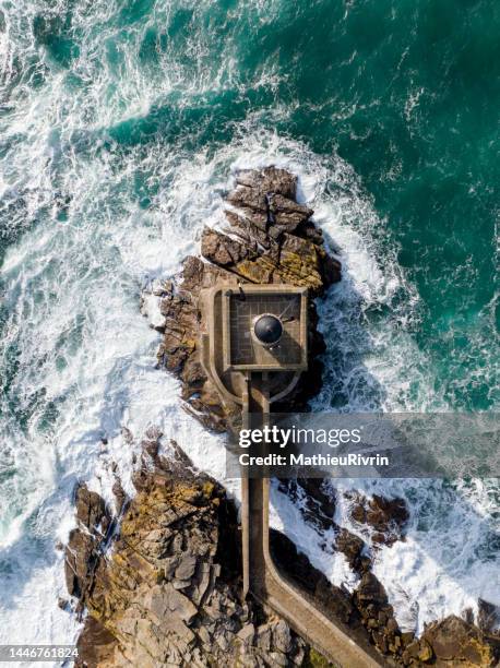 aerial view of storm denise in le conquet - bretagne stockfoto's en -beelden