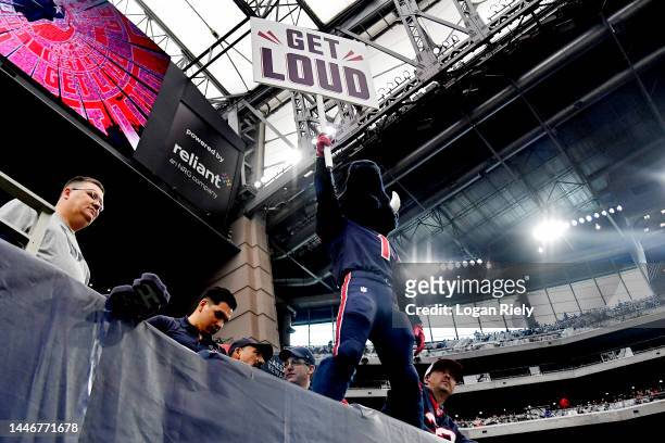 The Houston Texans mascot pumps up the crowd against the Cleveland Browns at NRG Stadium on December 04, 2022 in Houston, Texas.