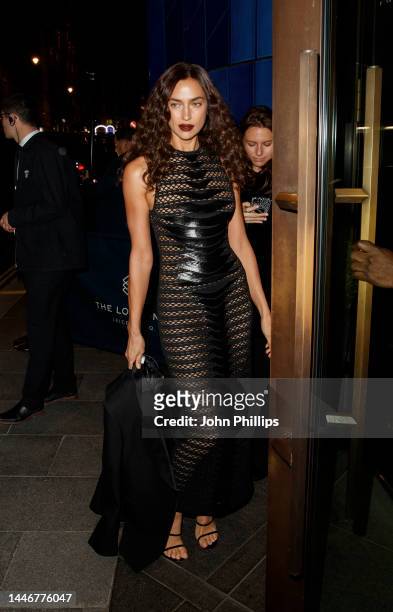 Irina Shayk attends the British Vogue Forces for Change Dinner at The Londoner Hotel on December 04, 2022 in London, England.