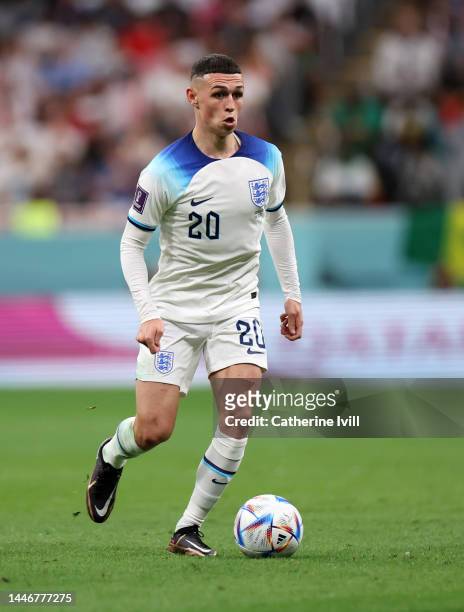 Phil Foden of England during the FIFA World Cup Qatar 2022 Round of 16 match between England and Senegal at Al Bayt Stadium on December 04, 2022 in...