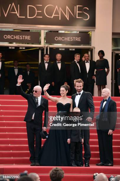 Director Jacques Audiard and actors Marion Cotillard and Matthias Schoenaerts attend the "De Rouille et D'os" Premiere during the 65th Annual Cannes...