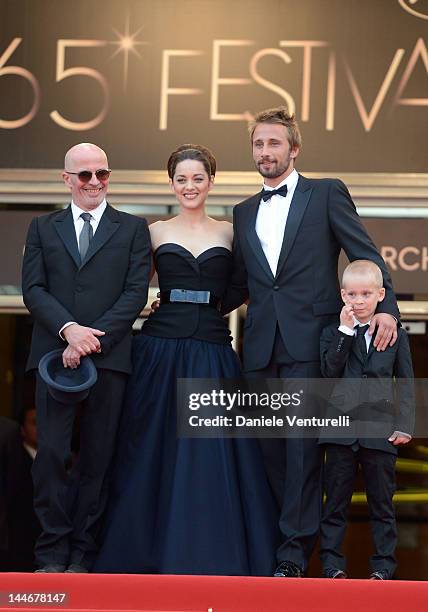 Director Jacques Audiard and actors Marion Cotillard and Matthias Schoenaerts attend the "De Rouille et D'os" Premiere during the 65th Annual Cannes...