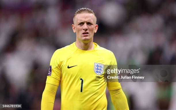 Jordan Pickford of England during the FIFA World Cup Qatar 2022 Round of 16 match between England and Senegal at Al Bayt Stadium on December 04, 2022...