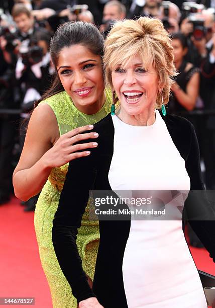 Freida Pinto and Jane Fonda attend the "De Rouille et D'os" Premiere during the 65th Annual Cannes Film Festival at the Palais des Festivals on May...