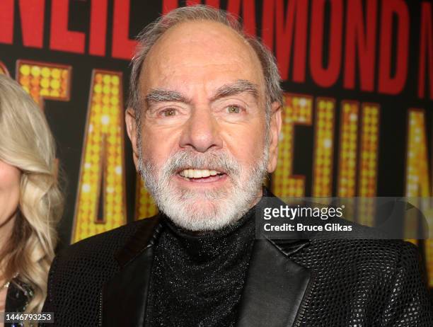 Neil Diamond poses at the opening night of the new Neil Diamond musical "A Beautiful Noise" on Broadway at The Broadhurst Theater on December 4, 2022...