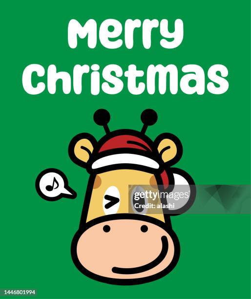 サンタの帽子をかぶったかわいいキリンがメリークリスマスを願っています - devon点のイラスト素材／クリップアート素材／マンガ素材／アイコン素材