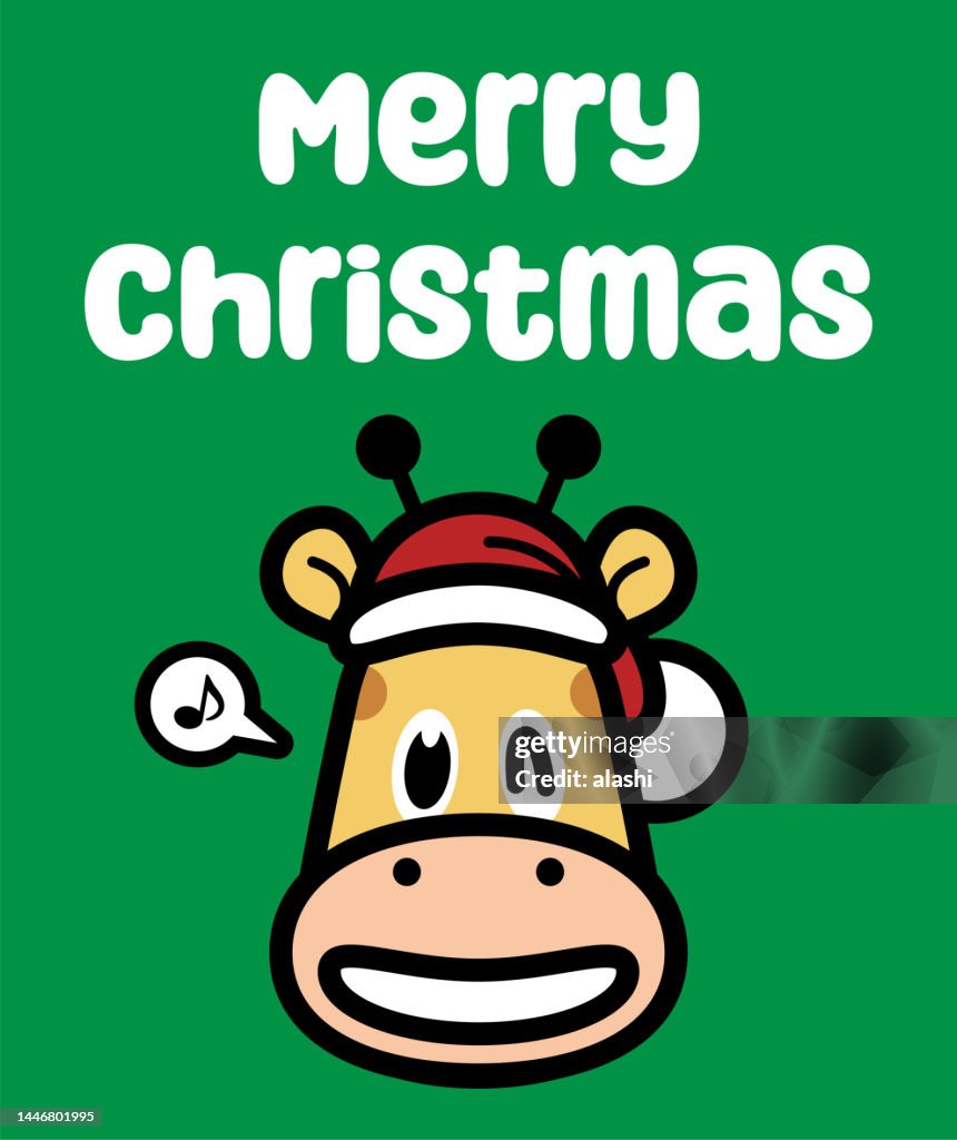 A cute giraffe wearing a Santa hat wishes You a Merry Christmas