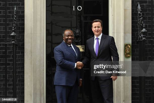 British Prime Minister David Cameron greets the President Of Gabon Ali-Ben Bongo Ondimba at 10 Downing Street on May 17, 2012 in London, England. Mr...