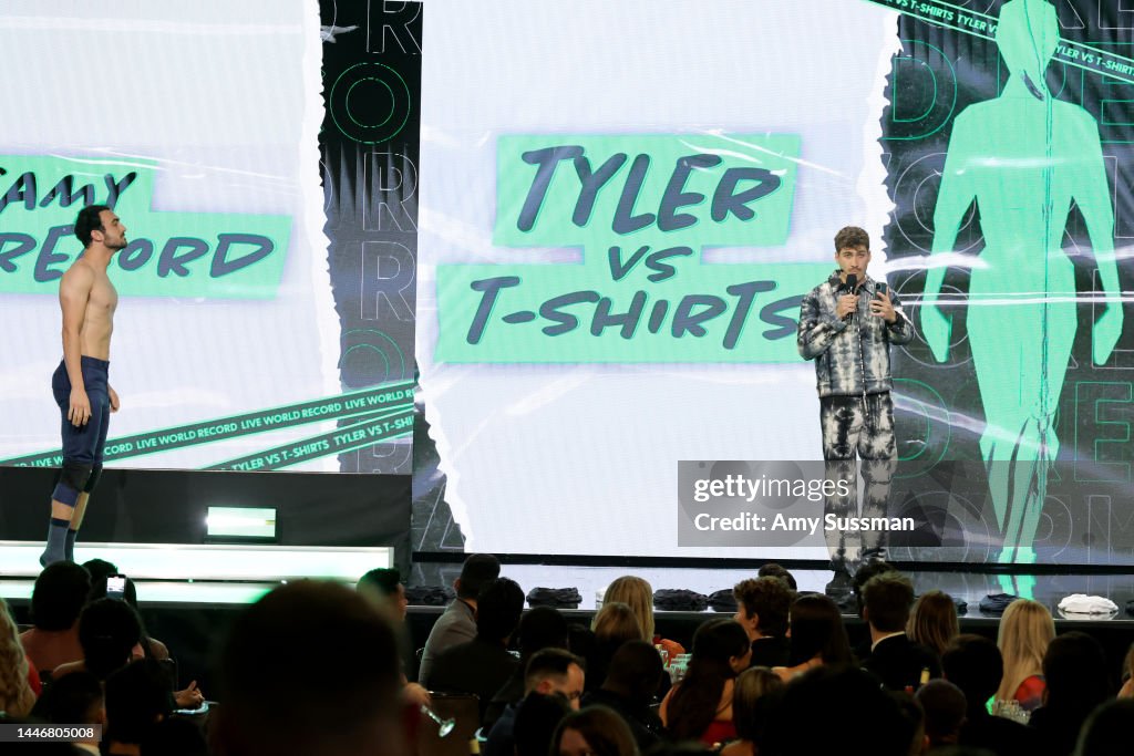Ariack Tyler Blanchard and Airrack speak onstage during the 2022 YouTube ...
