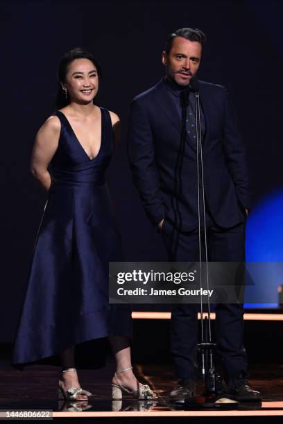 Jing Xuan Chan and Damian Walshe-Howling present the AACTA Award for Best Editing in a Documentary during the 2022 AACTA Industry Awards Presented By...