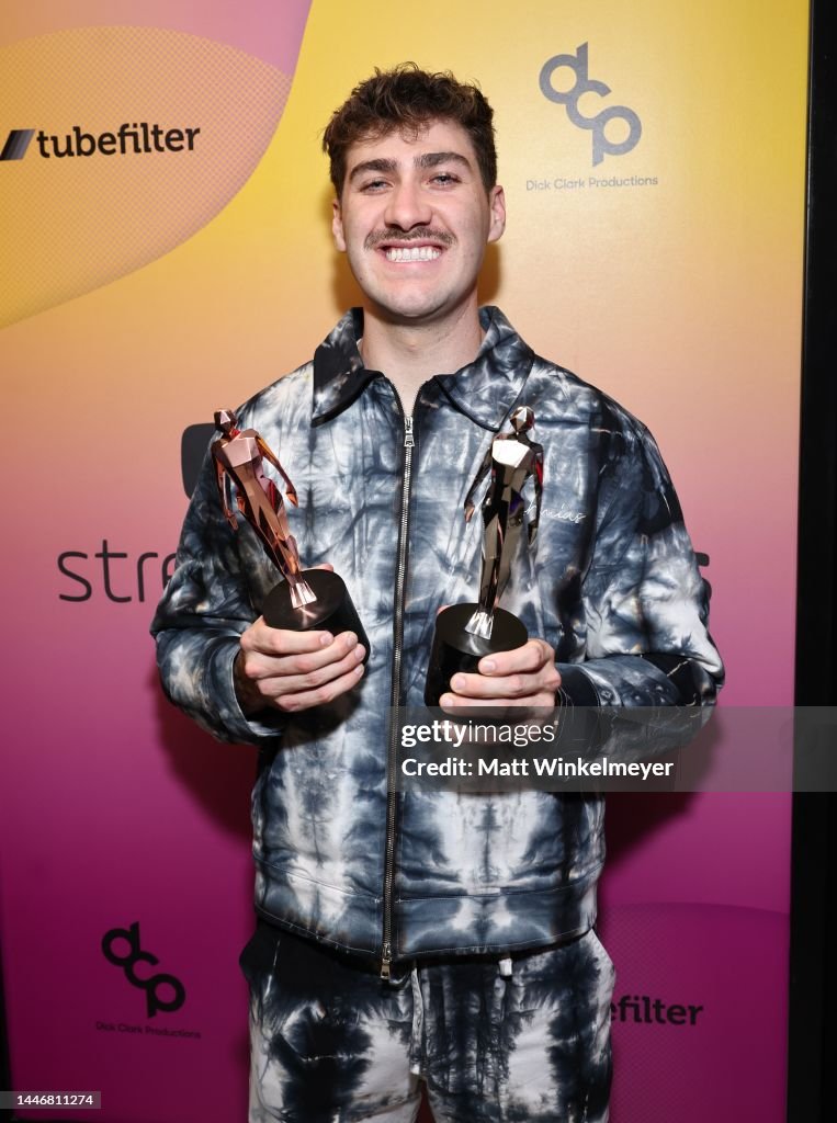 Streamy Airrack poses with an award during the 2022 YouTube Streamy Awards at ...