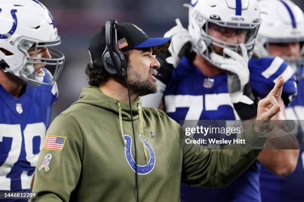 Head coach Jeff Saturday of the Indianapolis Colts looks on in the second half of a game against the Dallas Cowboys at AT&T Stadium on December 04,...