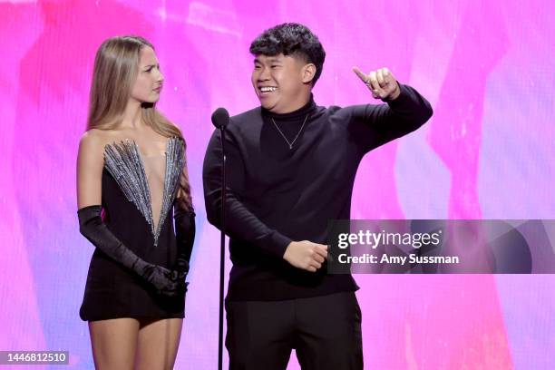 Lexi Rivera and Sean Sotaridona speak onstage during the 2022 YouTube Streamy Awards at The Beverly Hilton on December 04, 2022 in Beverly Hills,...