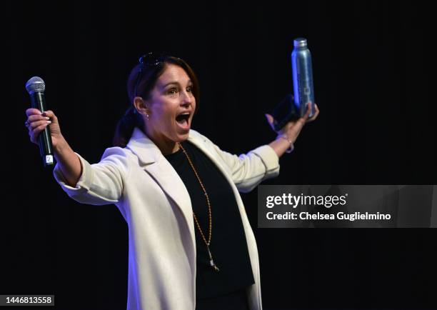 Filmmaker/actor Amy Jo Johnson is seen during the Amy Jo Johnson from "Mighty Morphin Power Rangers" panel at 2022 Los Angeles Comic Con at Los...