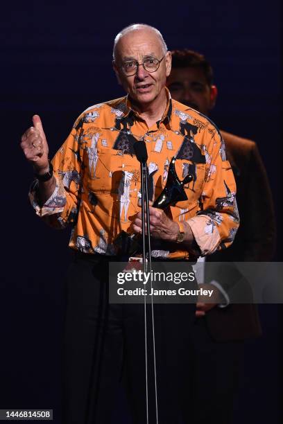 Dr Karl Kruszelnicki accepts the AACTA Award for Best Digital Short Video during the 2022 AACTA Industry Awards Presented By Foxtel Group at the...