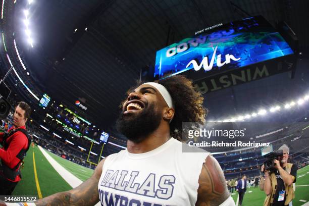Ezekiel Elliott of the Dallas Cowboys looks on after a game against the Indianapolis Colts at AT&T Stadium on December 04, 2022 in Arlington, Texas.
