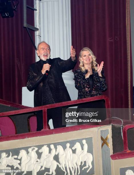 Neil Diamond sings "Sweet Caroline" at the opening night of the new Neil Diamond musical "A Beautiful Noise" on Broadway at The Broadhurst Theater on...