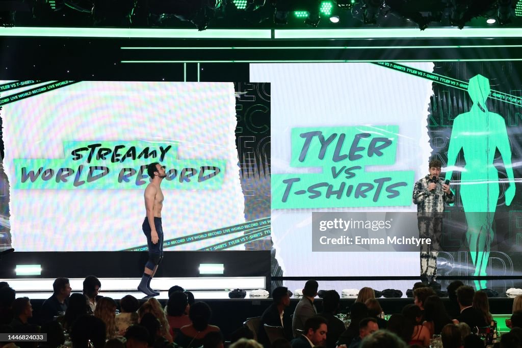 Ariack Tyler Blanchard and Airrack onstage during the 2022 YouTube Streamy ...
