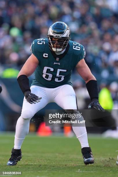 Lane Johnson of the Philadelphia Eagles in action against the Tennessee Titans at Lincoln Financial Field on December 4, 2022 in Philadelphia,...